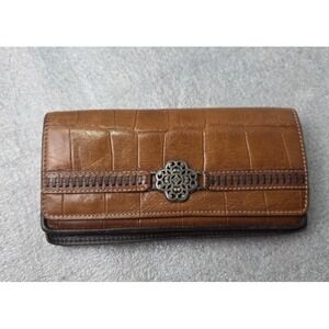 Brighton Brown Croc Leather Checkbook Credit Card ID Cover Wallet